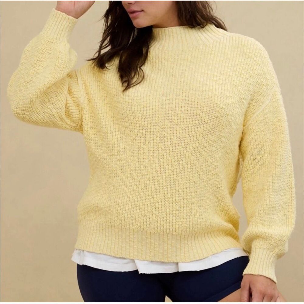 Aerie Hits the Spot Oversized Mockneck cotton Sweater battery yellow size XS